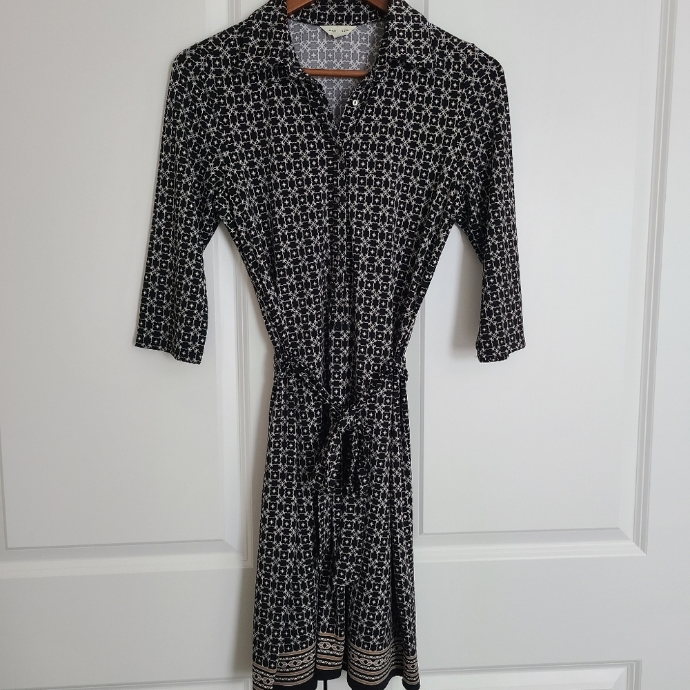 Max Studio Geometric Dress 3/4 Sleeve Belt Waist Size S